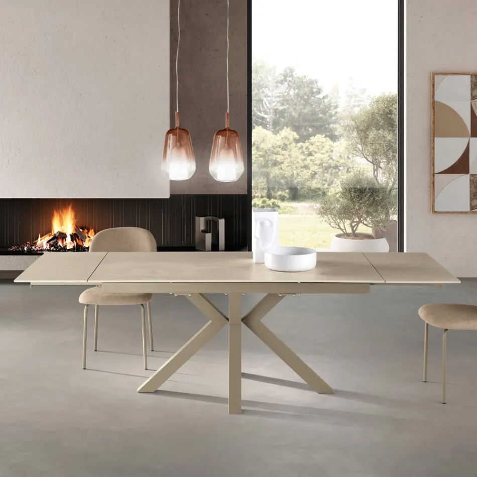 Mesa extensível 160/240x91 cm em pedra sinterizada com efeito mármore - Palazzo Viadurini
