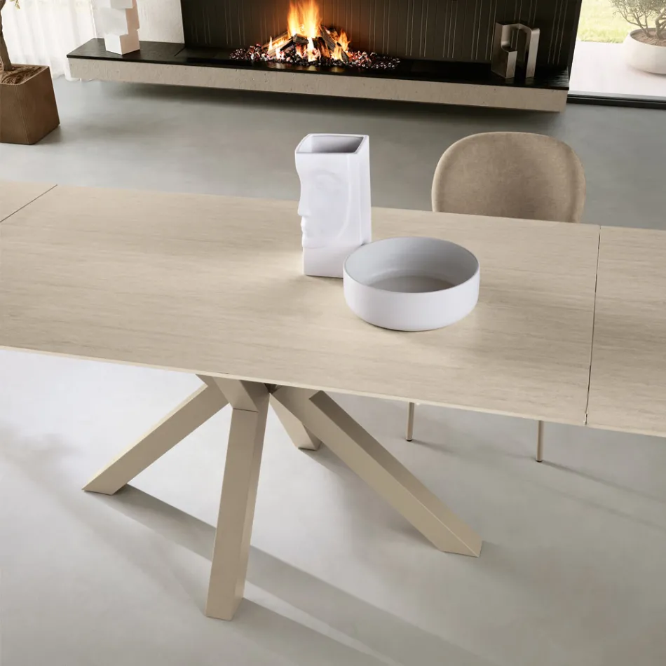 Mesa extensível 160/240x91 cm em pedra sinterizada com efeito mármore - Palazzo Viadurini