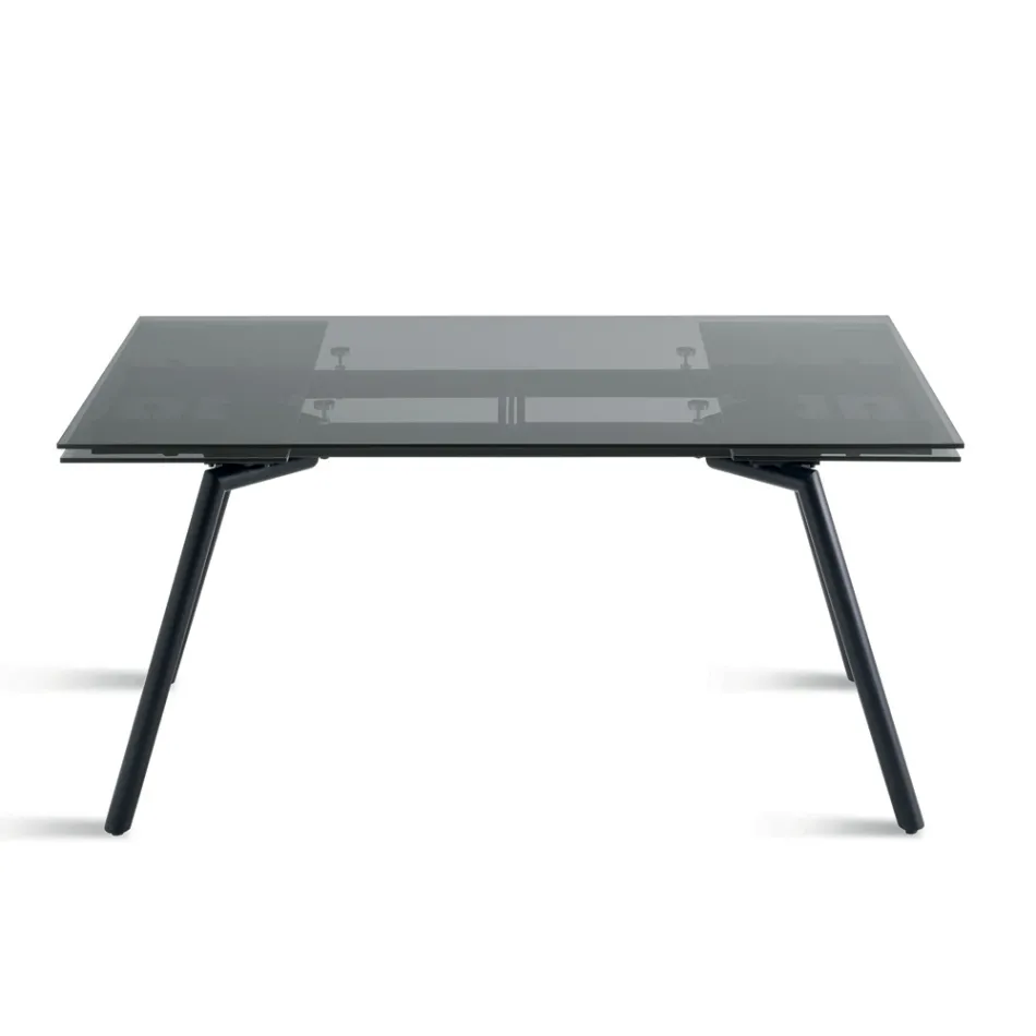 Mesa extensível 160/240x91 cm em vidro fumê e base de metal preto - Coluna Viadurini