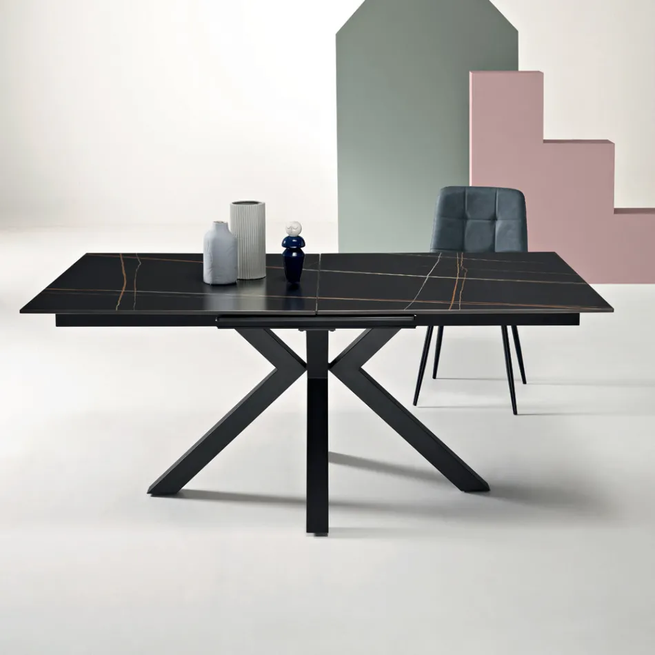 Mesa extensível 180/240x100 cm em pedra sinterizada com efeito mármore - Loggia Viadurini