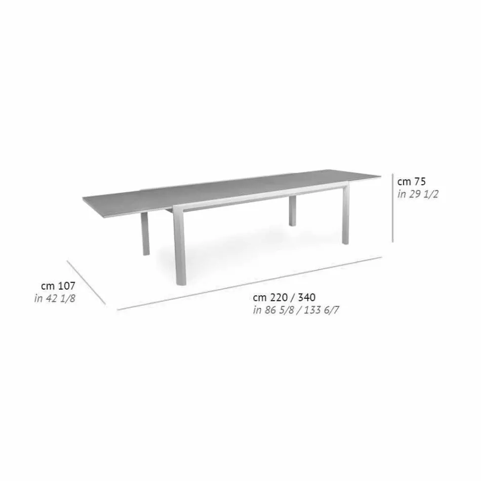 Mesa extensível de jantar ao ar livre de 340 cm em alumínio e vidro ou laminam - Julie Viadurini
