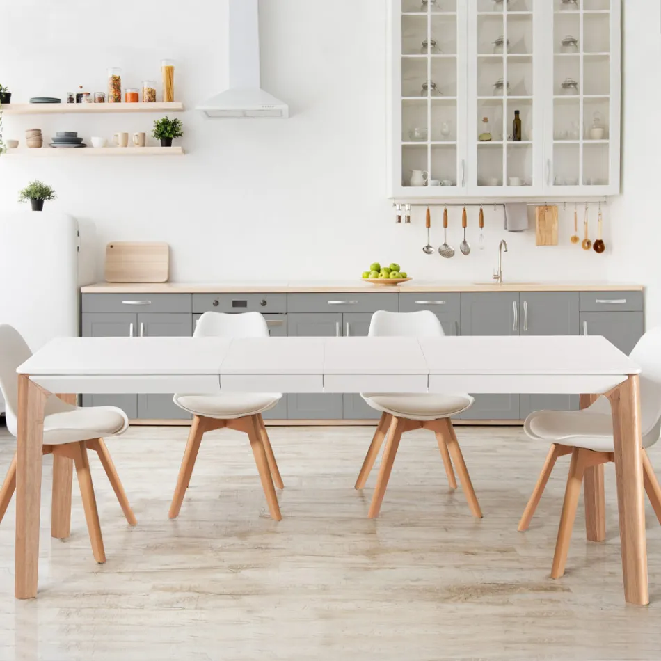 Mesa extensível até 180 cm com pés em madeira maciça de carvalho e ruténio Viadurini