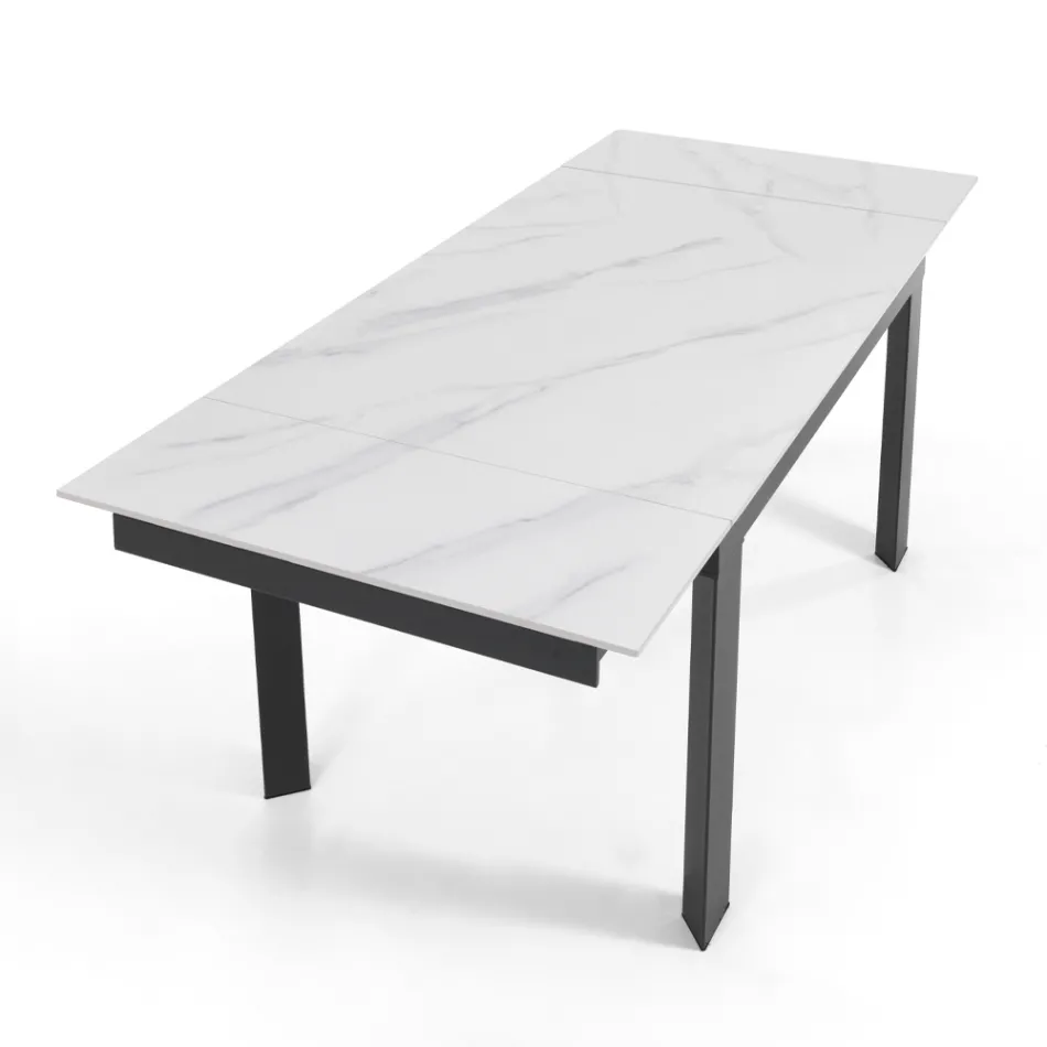 Mesa extensível até 180 cm em Acabamento Mármore Branco - Brotola Viadurini