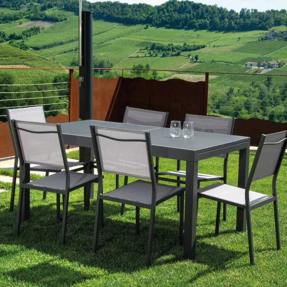 Mesa extensível 180 cm ou 220 cm com tampo de vidro temperado - Cartellina Viadurini