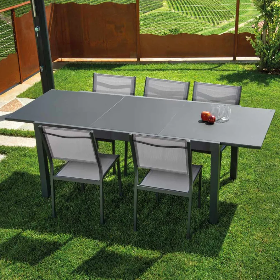 Mesa extensível 180 cm ou 220 cm com tampo de vidro temperado - Cartellina Viadurini