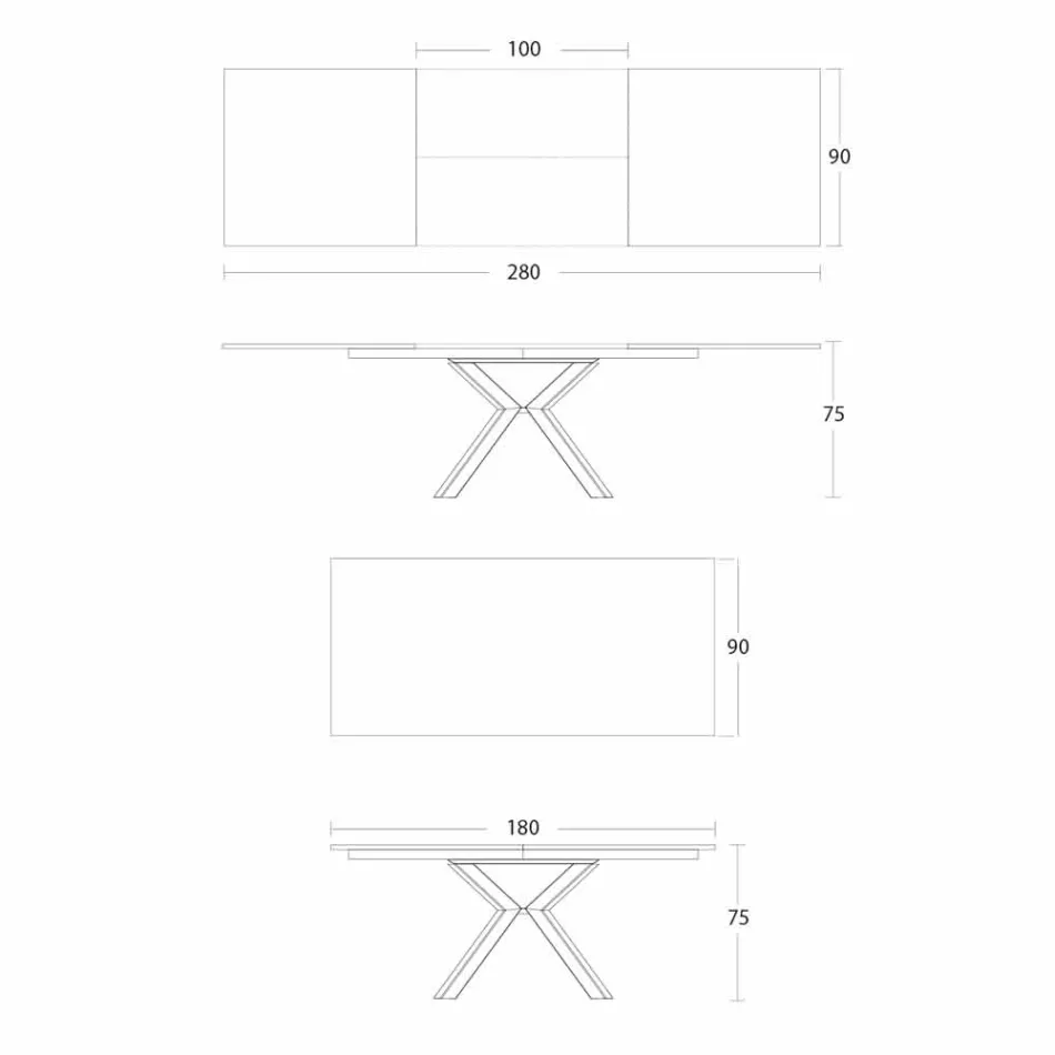 Mesa de Jantar Extensível a 2,8 m em Pernas de Cerâmica e Metal - Paoluccio Viadurini