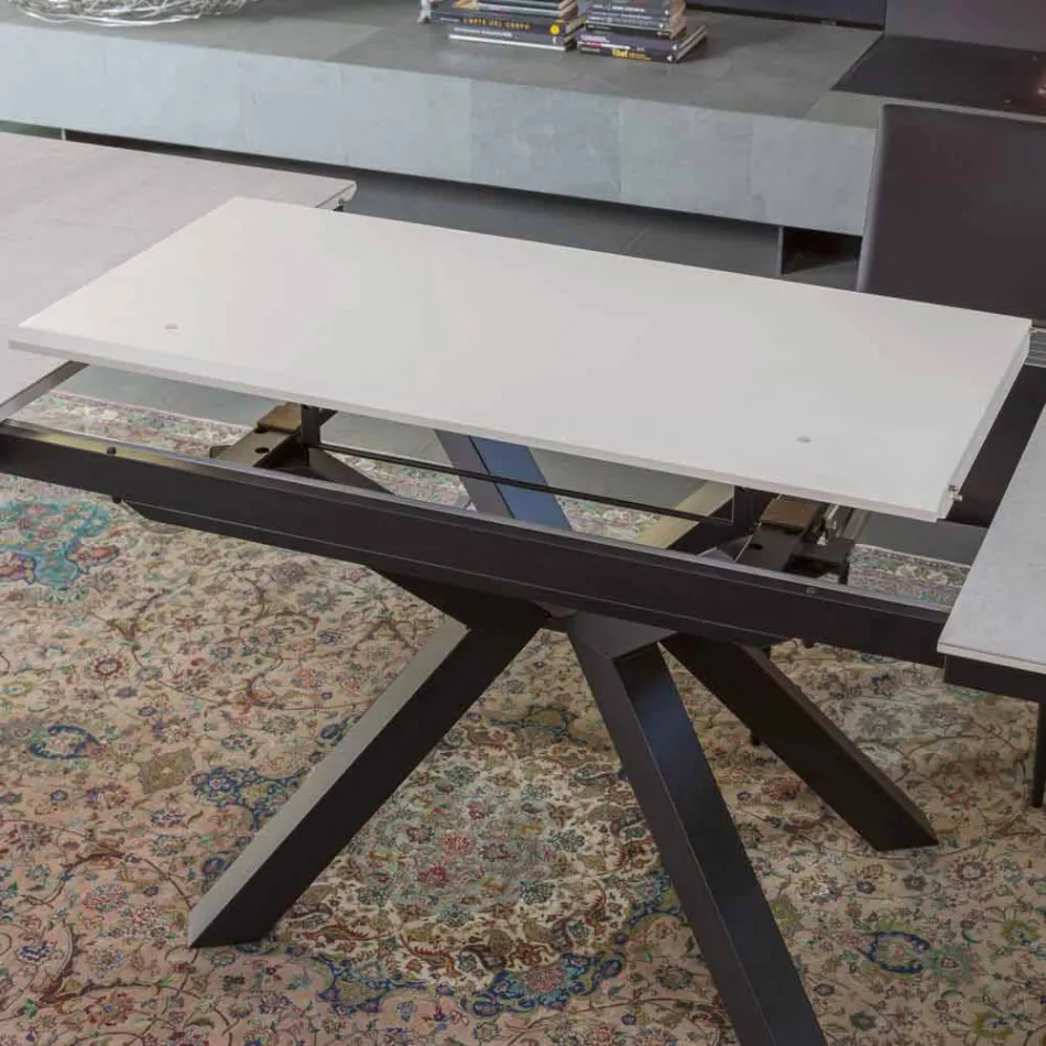 Mesa de Jantar Extensível a 2,8 m em Pernas de Cerâmica e Metal - Paoluccio Viadurini