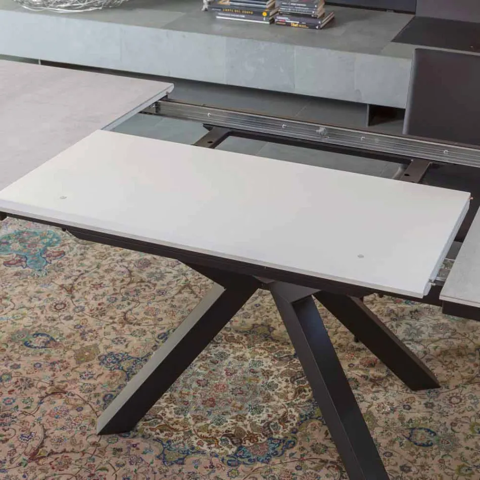 Mesa de Jantar Extensível a 2,8 m em Pernas de Cerâmica e Metal - Paoluccio Viadurini