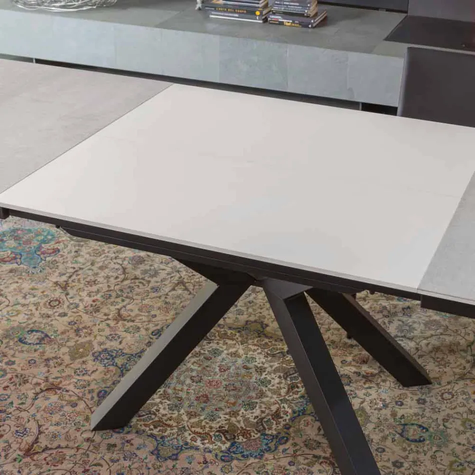 Mesa de Jantar Extensível a 2,8 m em Pernas de Cerâmica e Metal - Paoluccio Viadurini