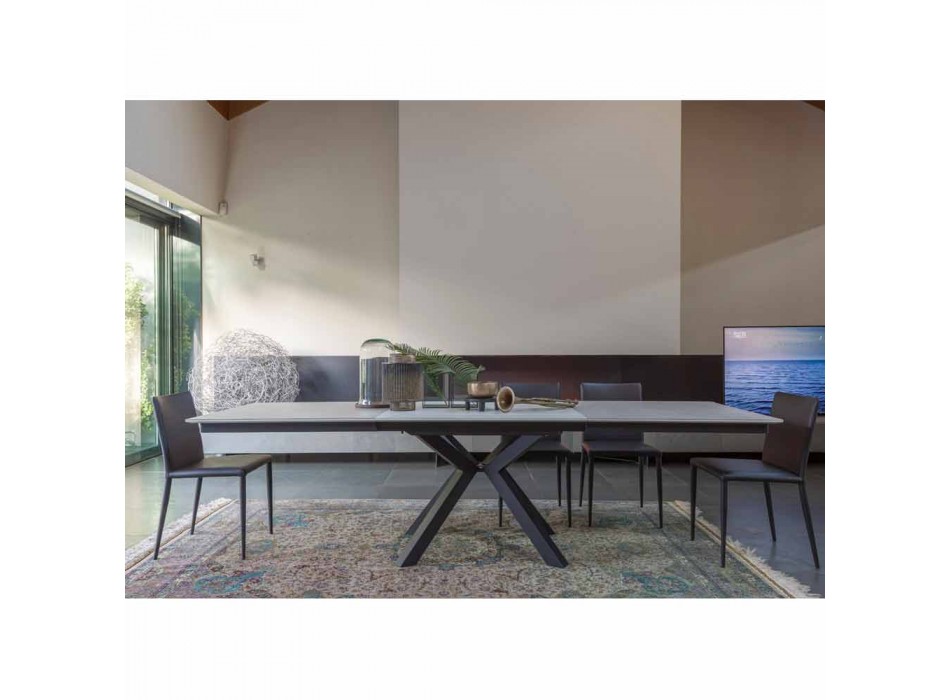 Mesa de Jantar Extensível a 2,8 m em Pernas de Cerâmica e Metal - Paoluccio Viadurini