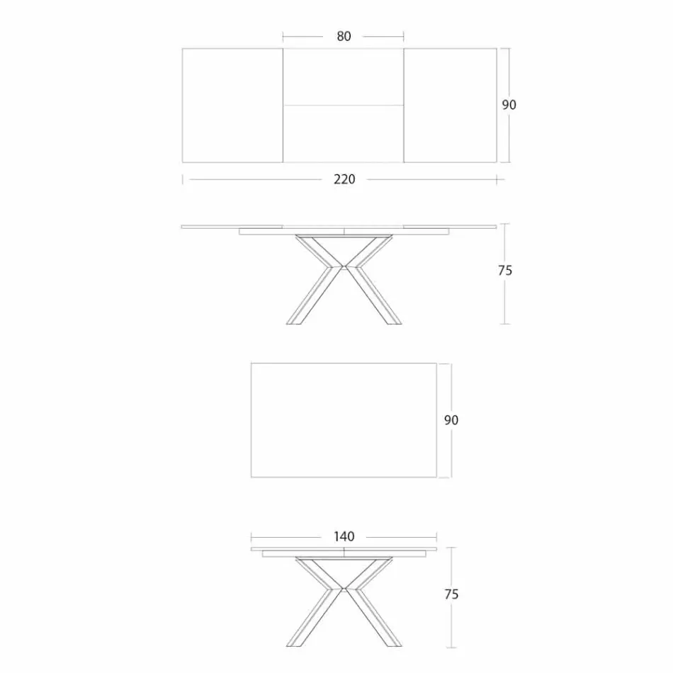 Mesa de Jantar Extensível a 2,8 m em Pernas de Cerâmica e Metal - Paoluccio Viadurini