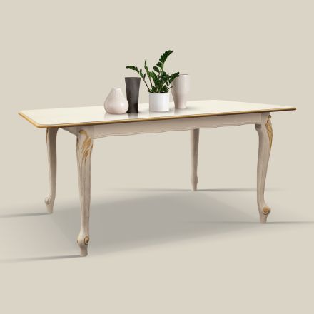 Mesa Extensível até 220 cm em Madeira Branca e Dourada Made in Italy - Luxo Viadurini
