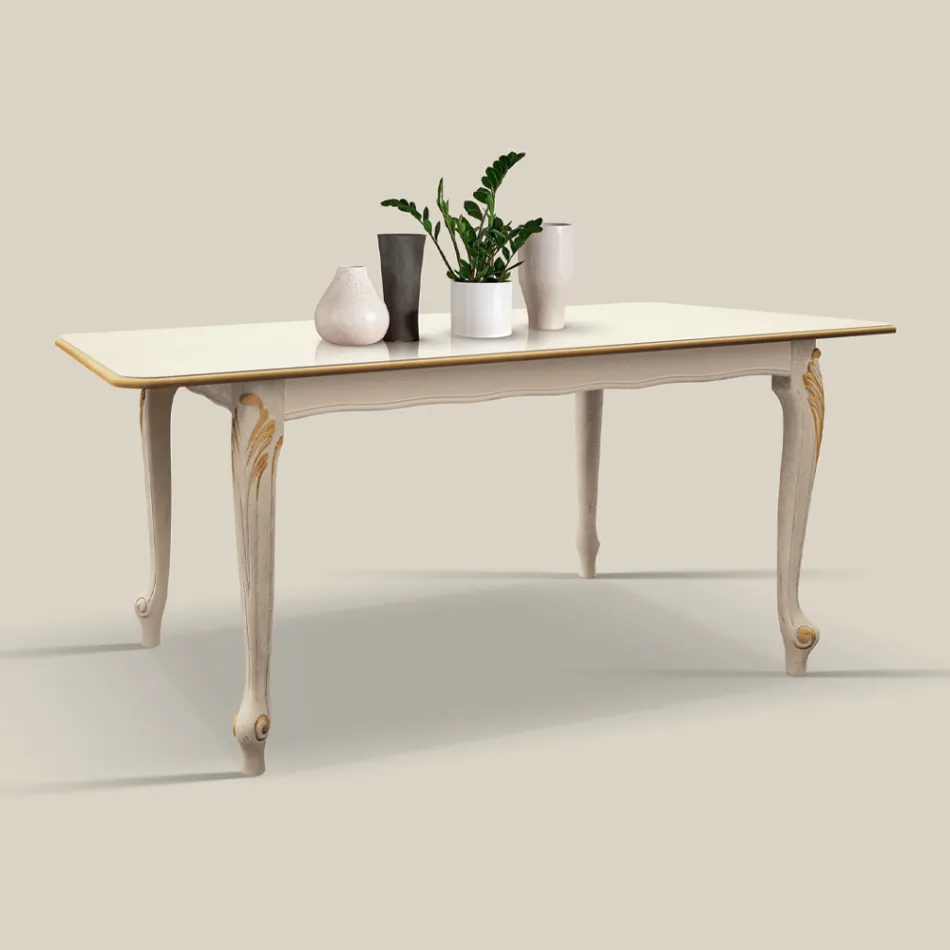 Mesa Extensível até 220 cm em Madeira Branca e Dourada Made in Italy - Luxo Viadurini