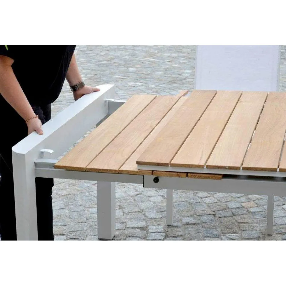 Mesa extensível 240 cm em alumínio branco e tampo em teca - Diário Viadurini