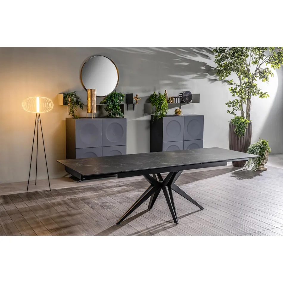 Mesa extensível até 240 cm em cerâmica e base metálica - Bouquet Viadurini