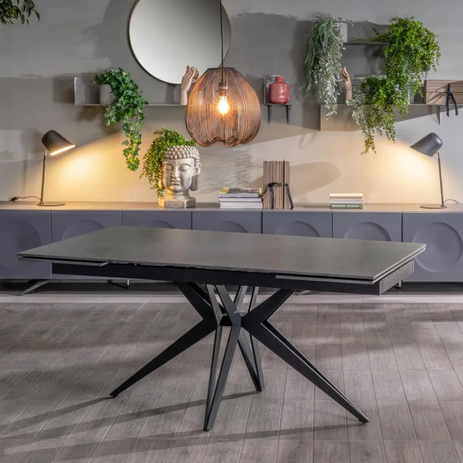 Mesa extensível até 240 cm em cerâmica e base metálica - Bouquet Viadurini