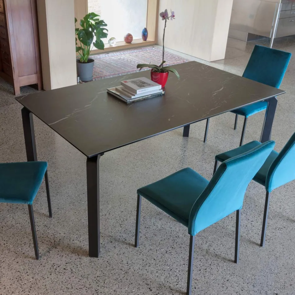 Mesa Extensível 240 cm em Metal e Tampo de Vidro Cerâmico - Lumera Viadurini