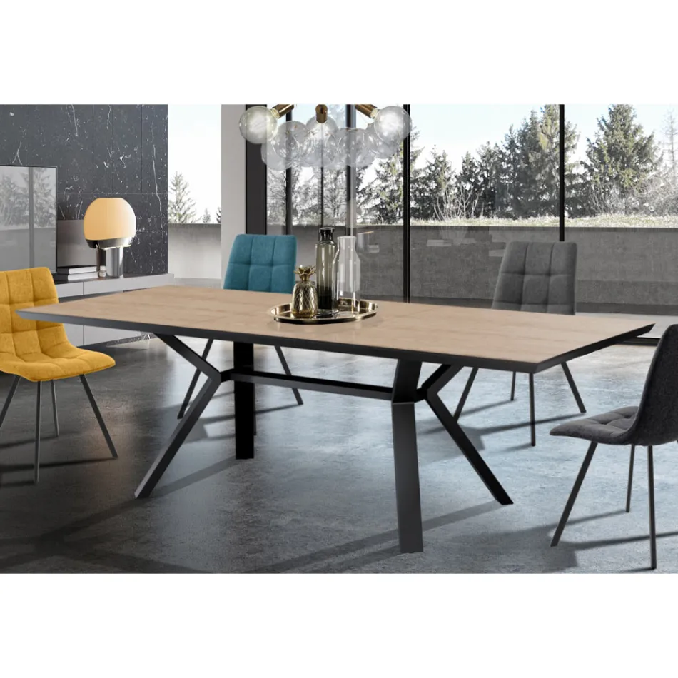 Mesa Extensível até 240 cm em Metal Preto e MDF - Donzella Viadurini