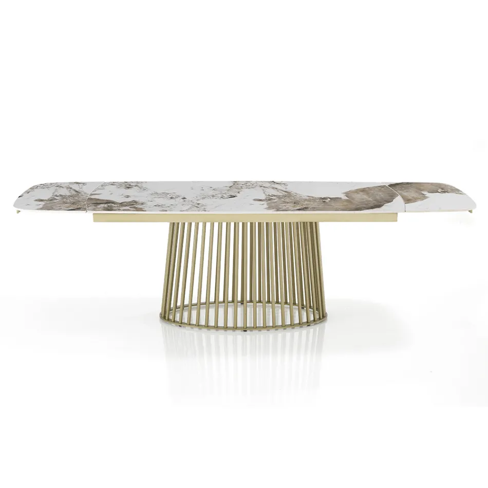 Mesa extensível até 260 cm com acabamento em cerâmica, mármore e metal - Veneto Viadurini