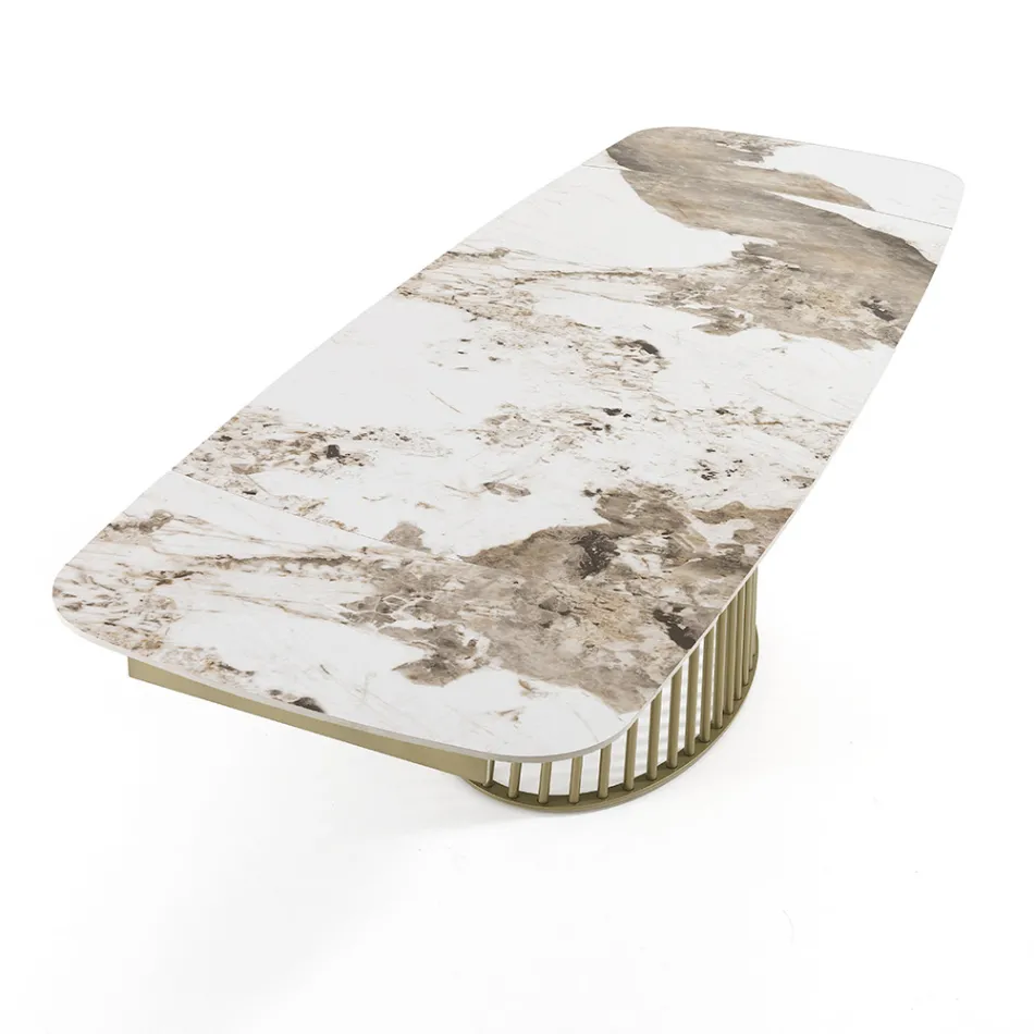 Mesa extensível até 260 cm com acabamento em cerâmica, mármore e metal - Veneto Viadurini