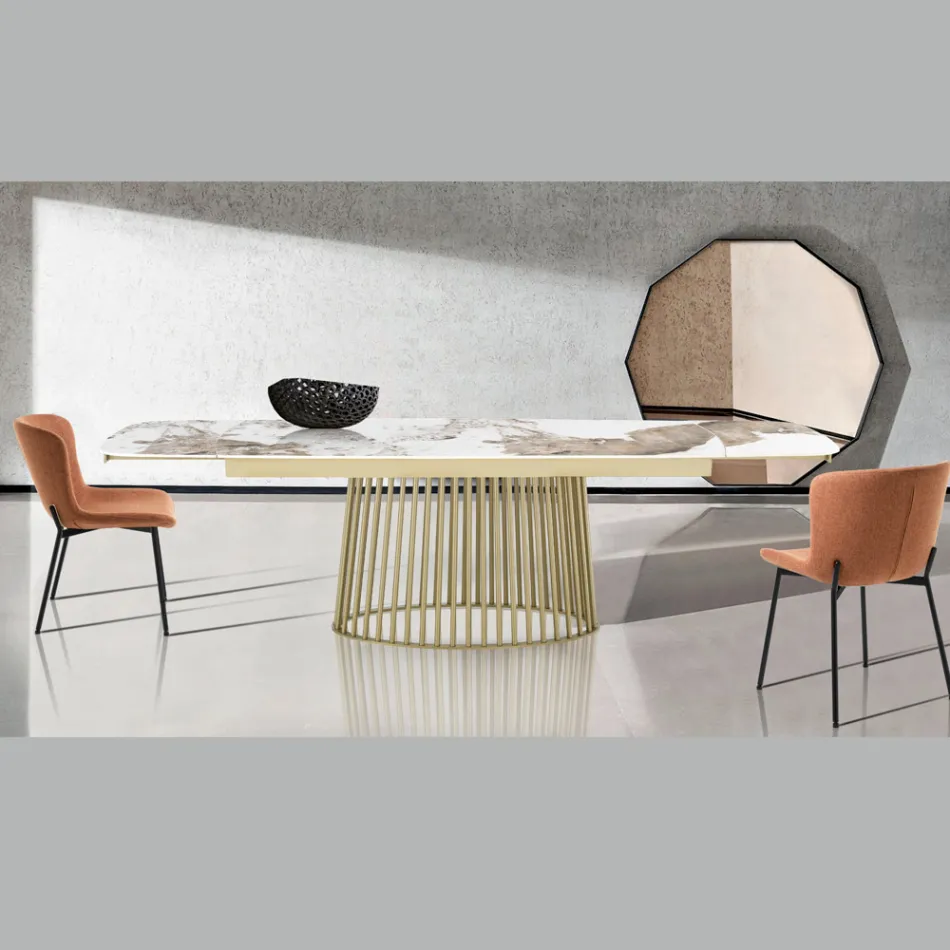 Mesa extensível até 260 cm com acabamento em cerâmica, mármore e metal - Veneto Viadurini