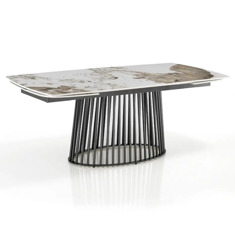Mesa extensível até 260 cm com acabamento em cerâmica, mármore e metal - Veneto Viadurini