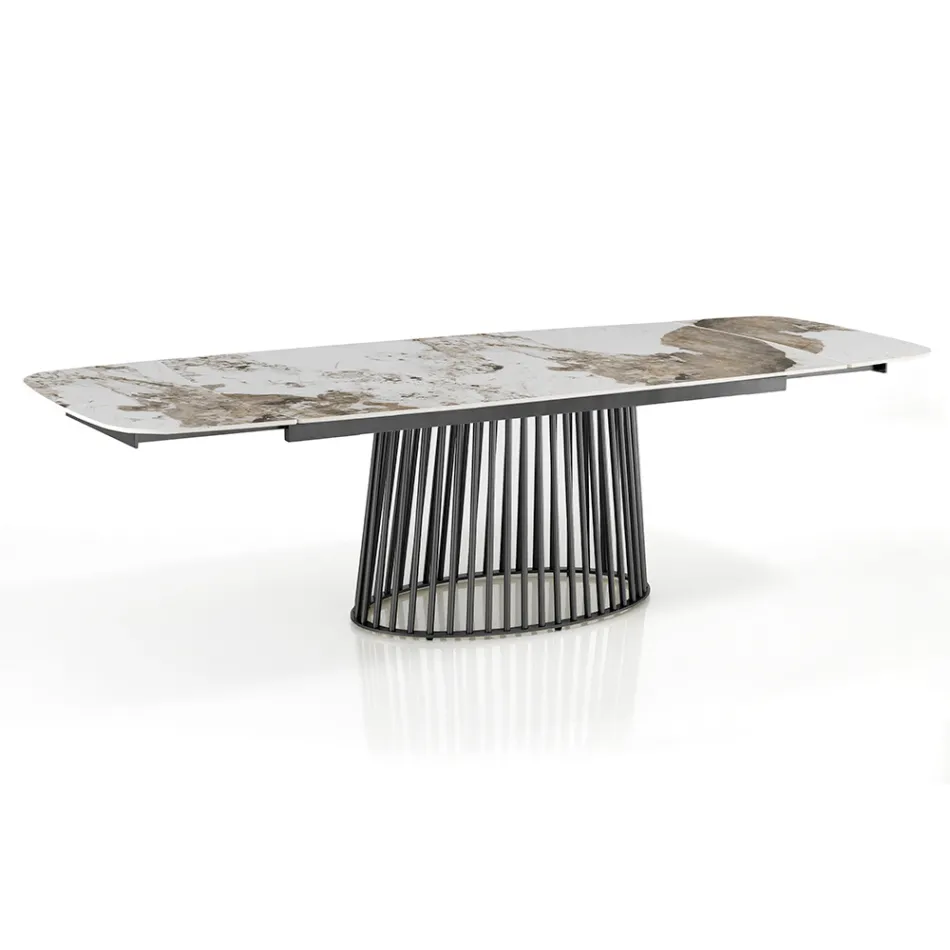 Mesa extensível até 260 cm com acabamento em cerâmica, mármore e metal - Veneto Viadurini