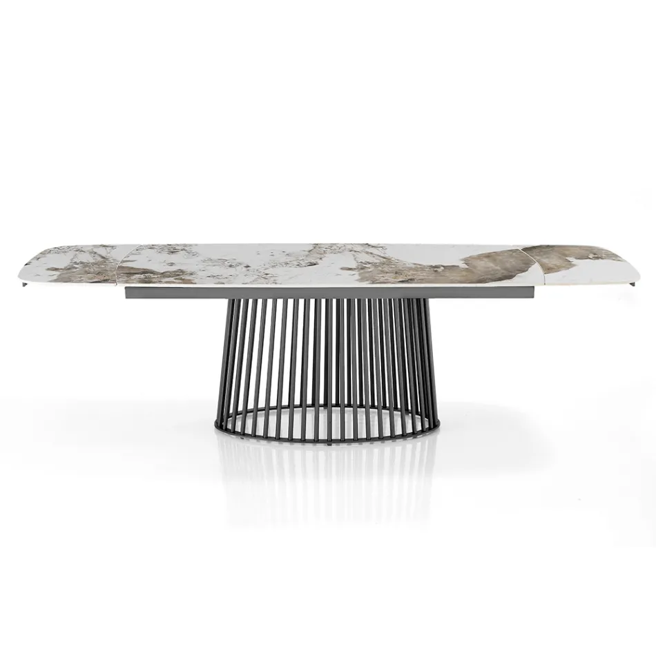 Mesa extensível até 260 cm com acabamento em cerâmica, mármore e metal - Veneto Viadurini
