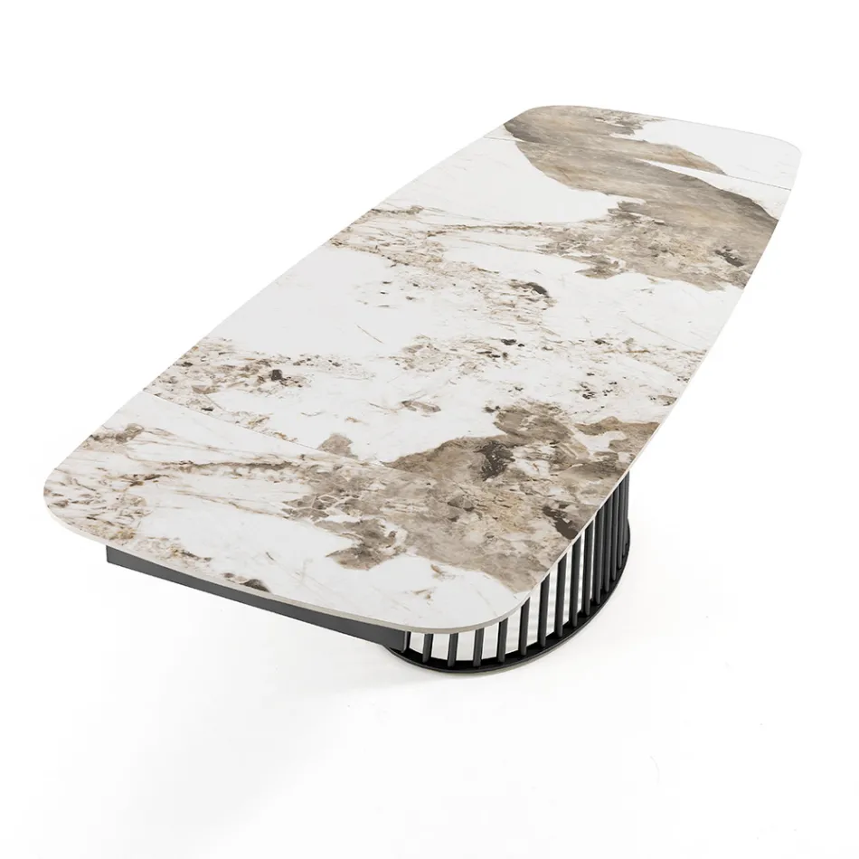 Mesa extensível até 260 cm com acabamento em cerâmica, mármore e metal - Veneto Viadurini