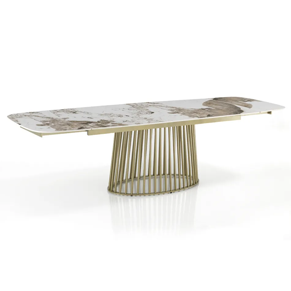 Mesa extensível até 260 cm com acabamento em cerâmica, mármore e metal - Veneto Viadurini
