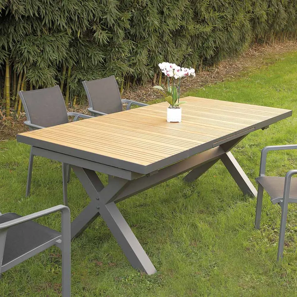 Mesa Extensível 263 cm em Alumínio e Teca Maciça - Lilia Viadurini