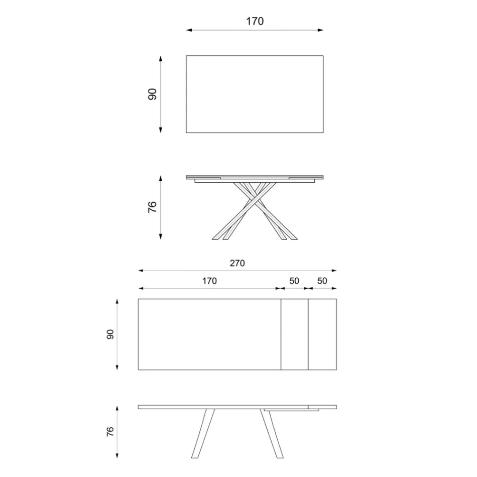 Mesa extensível até 270 cm com tampo em HPL e base em alumínio - Pesquisar Viadurini