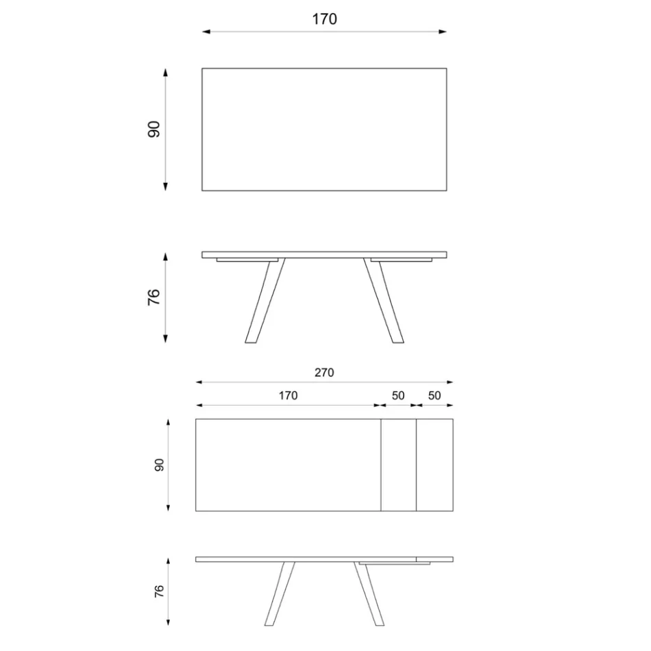 Mesa extensível até 270 cm com tampo em HPL e base em alumínio - Villongo Viadurini