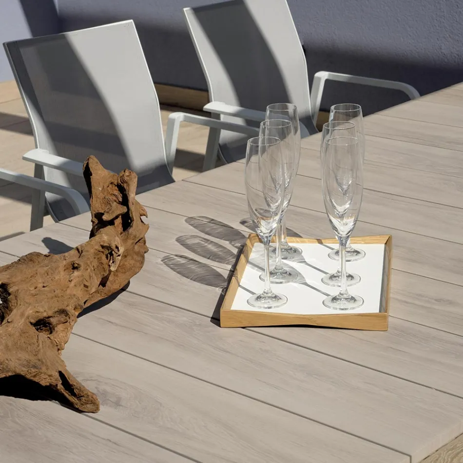 Mesa extensível até 276 cm com estrutura em alumínio com efeito madeira - Ovara Viadurini