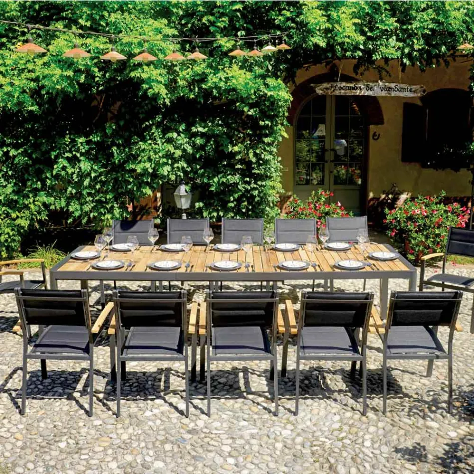 Mesa Extensível até 300 cm com Pés Deslizantes em Alumínio e Teca - Felix Viadurini