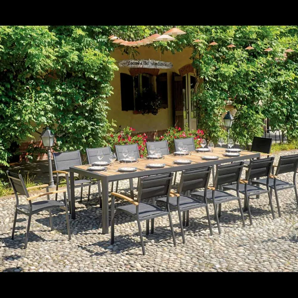 Mesa Extensível até 300 cm com Pés Deslizantes em Alumínio e Teca - Felix Viadurini