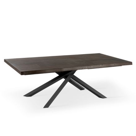Mesa Extensível até 300 cm em Folheado de Carvalho e Base em Metal Preto - Xino Viadurini