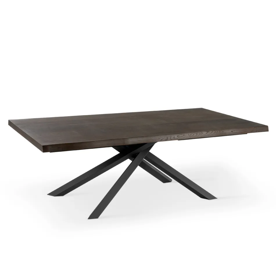 Mesa Extensível até 300 cm em Folheado de Carvalho e Base em Metal Preto - Xino Viadurini