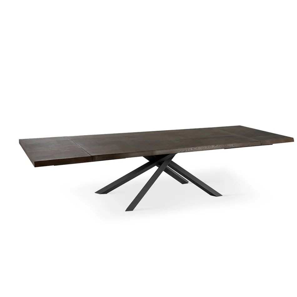 Mesa Extensível até 300 cm em Folheado de Carvalho e Base em Metal Preto - Xino Viadurini