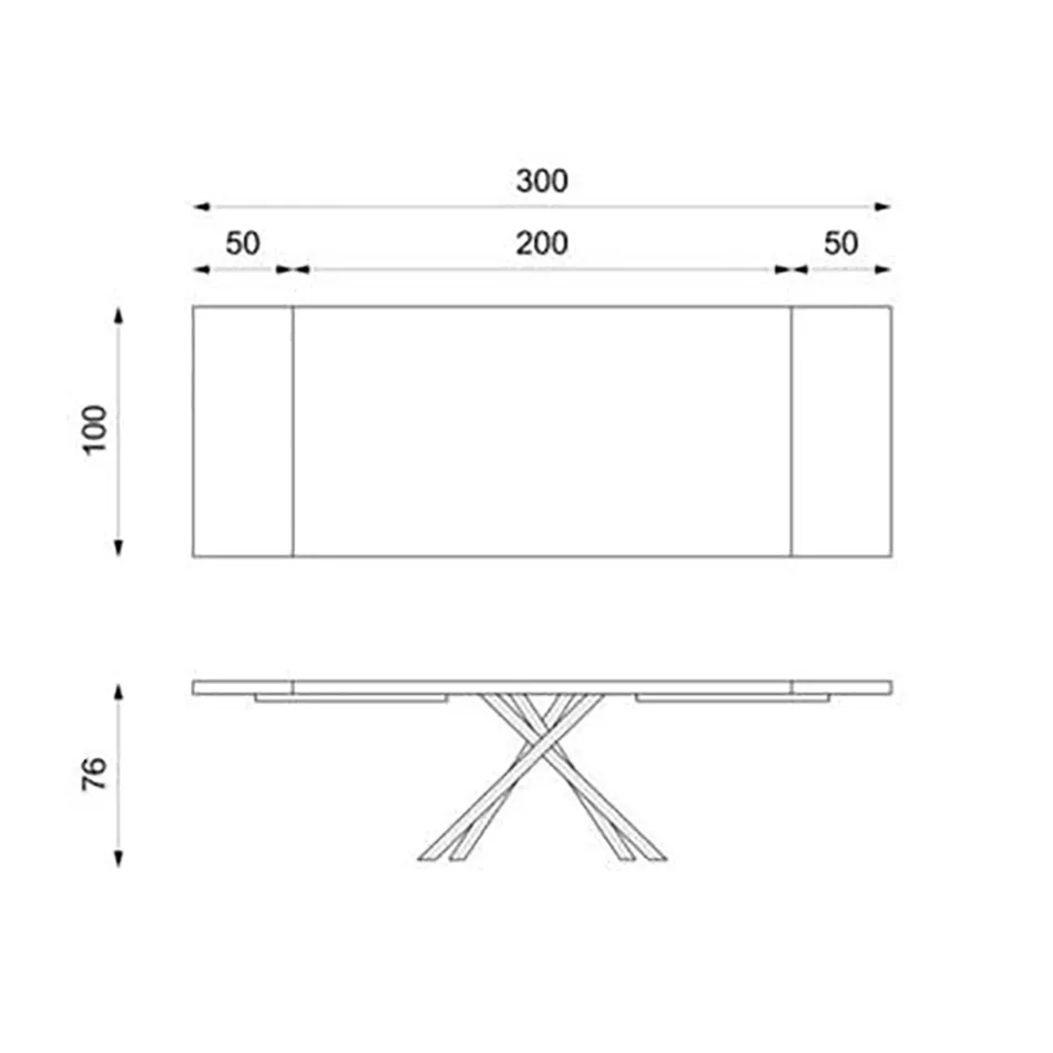 Mesa Extensível até 300 cm em Folheado de Carvalho e Base em Metal Preto - Xino Viadurini