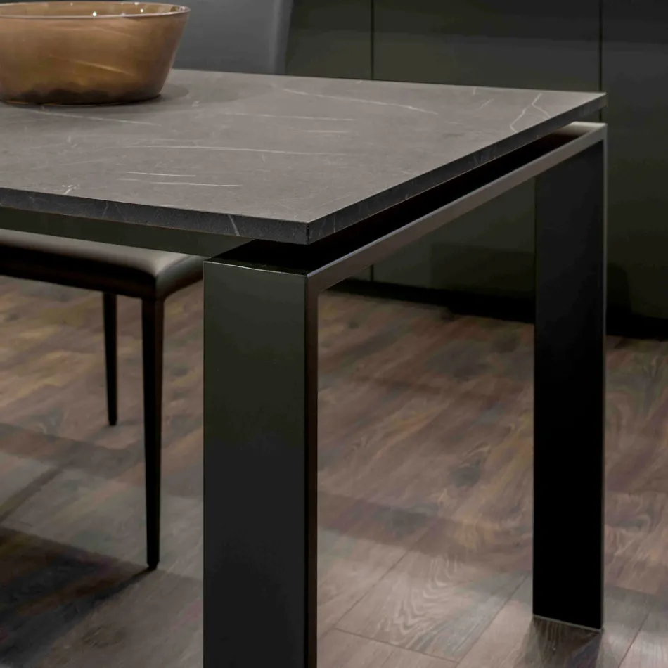 Mesa Extensível 310 cm com Tampo Laminado e Base Metálica - Spilla Viadurini