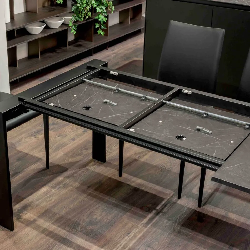 Mesa Extensível 310 cm com Tampo Laminado e Base Metálica - Spilla Viadurini