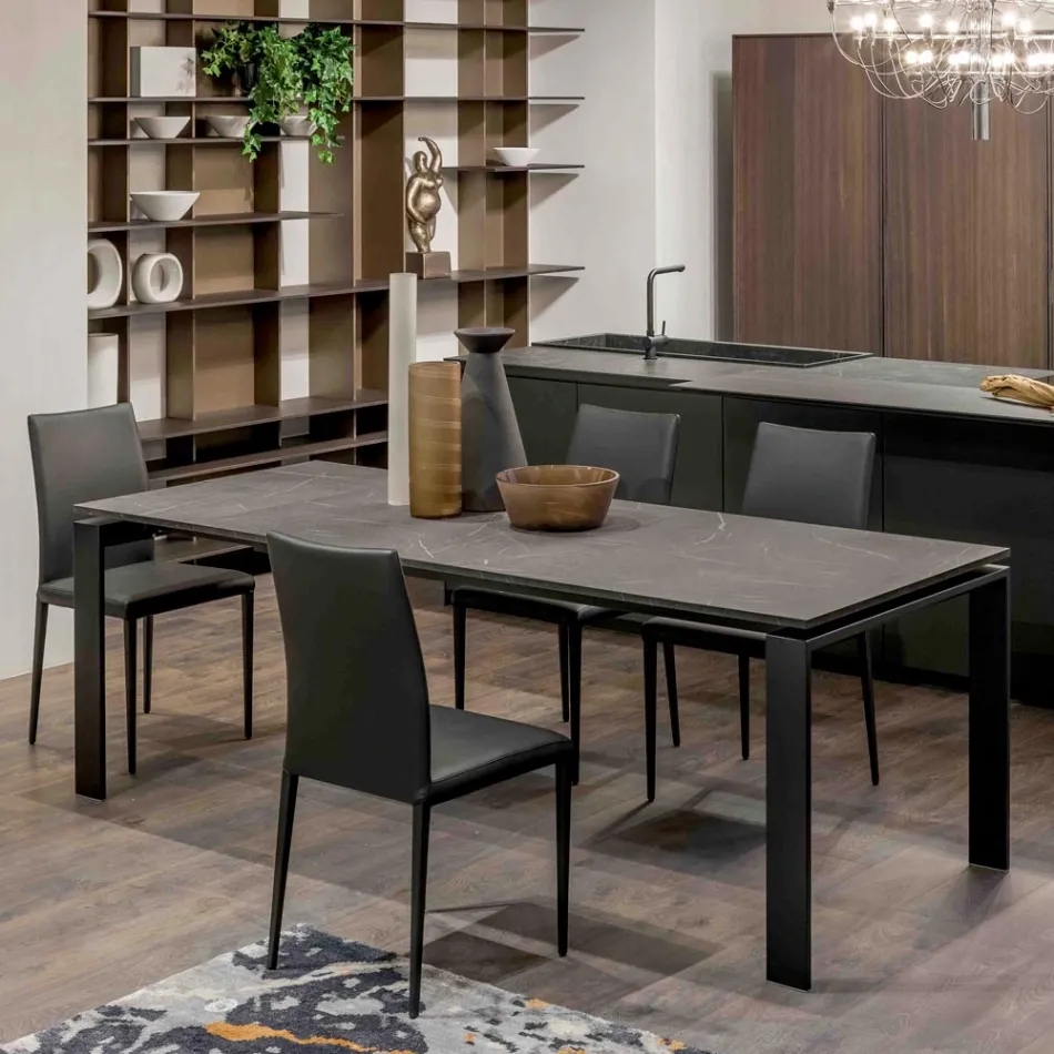 Mesa Extensível 310 cm com Tampo Laminado e Base Metálica - Spilla Viadurini