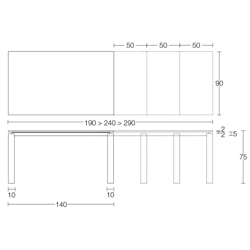 Mesa Extensível 310 cm com Tampo Laminado e Base Metálica - Spilla Viadurini