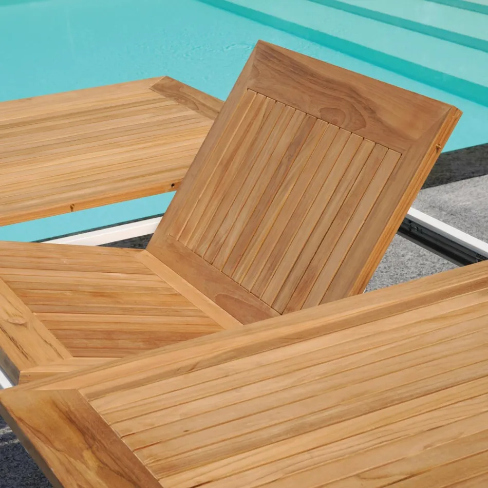 Mesa Borboleta Extensível até 210 cm em Alumínio e Tampo Teca - Incanto Viadurini