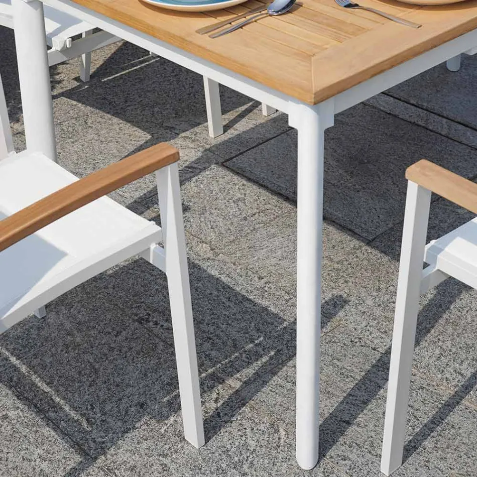 Mesa Borboleta Extensível até 210 cm em Alumínio e Tampo em Teca - Incanto Viadurini