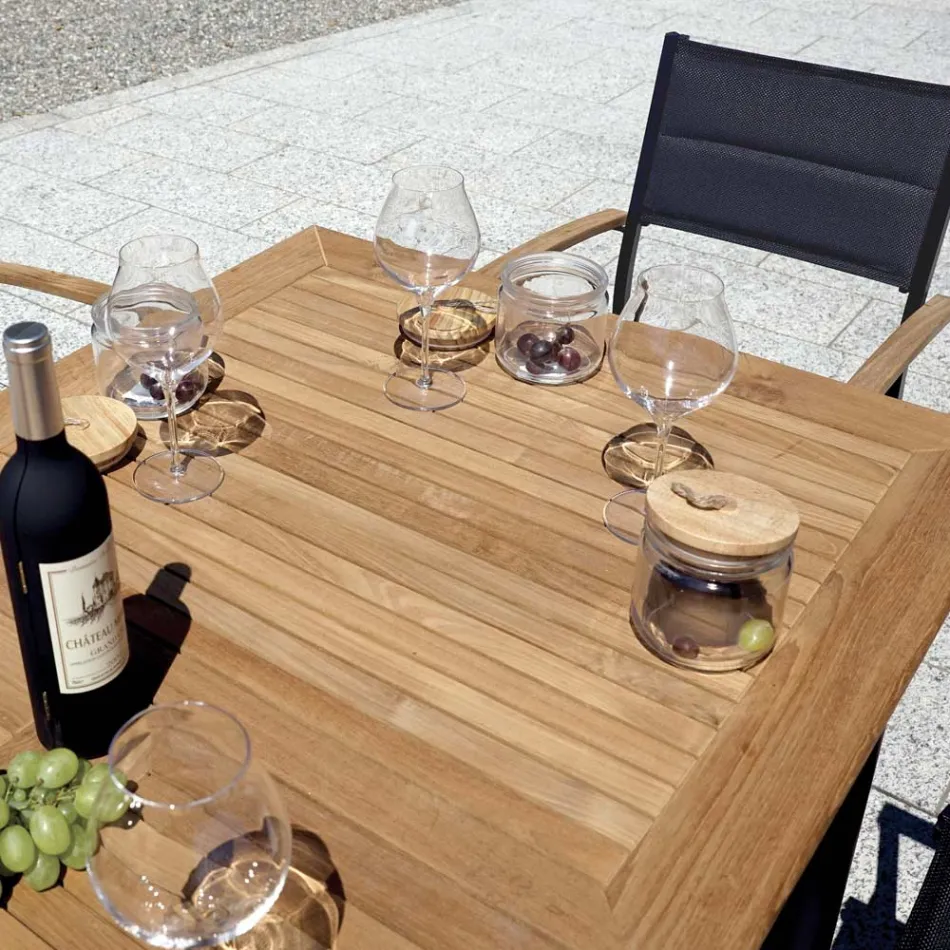 Mesa Borboleta Extensível até 210 cm em Alumínio e Tampo Teca - Incanto Viadurini