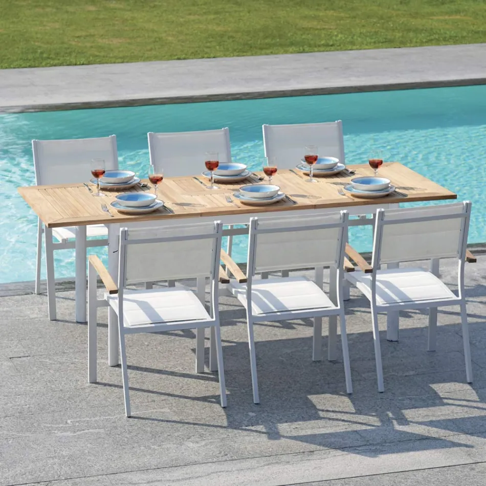 Mesa Borboleta Extensível até 210 cm em Alumínio e Tampo Teca - Incanto Viadurini