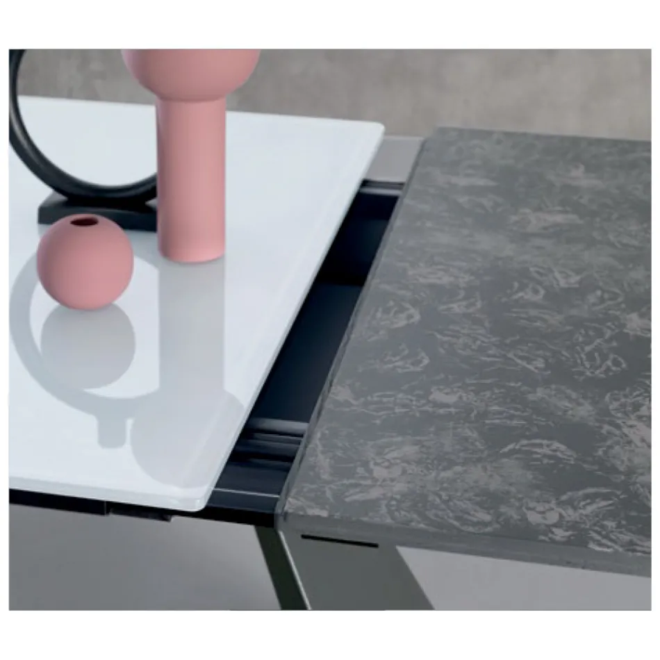 Mesa extensível com extensão lateral em vidro leitoso - Aperol Viadurini