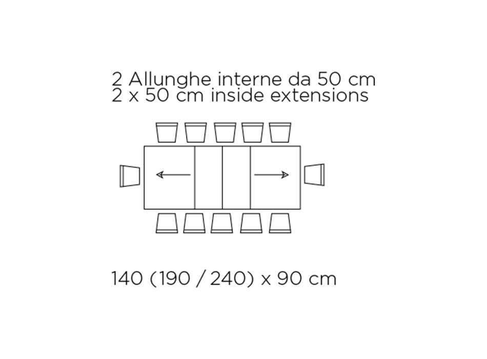 Mesa extensível com abertura central e borda dobrável Made in Italy - Dálmata Viadurini